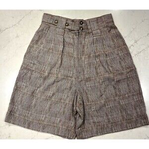 Vintage outback Red Tan Brown Blue Plaid High Waisted Shorts Sz 12‎